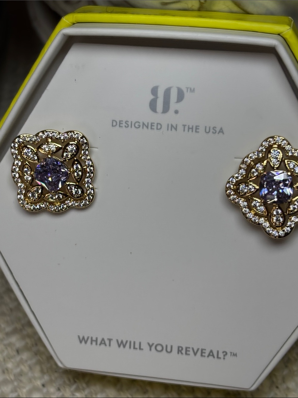 Gold-Tone Filigree Stud Earrings with Light Purple Center Stone by BP.